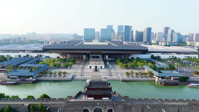 苏州站外景高铁动车航拍宣传片高铁站火车站