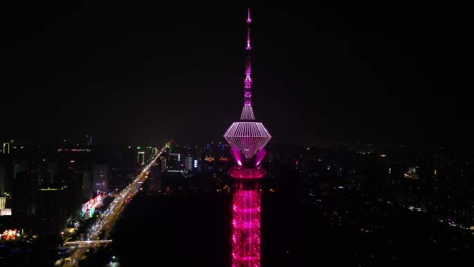 4K河北石家庄电视塔航拍夜景