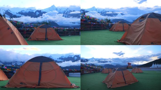 雪山前的露营帐篷4k