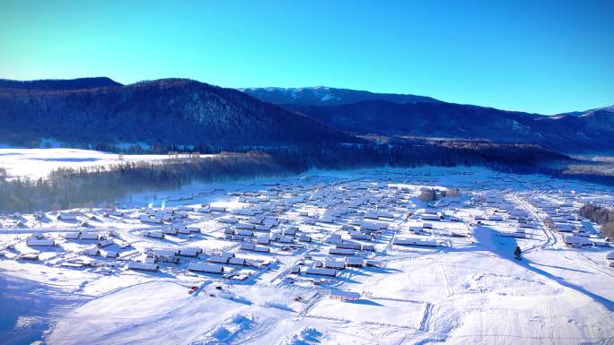 喀纳斯大雪覆盖的村庄