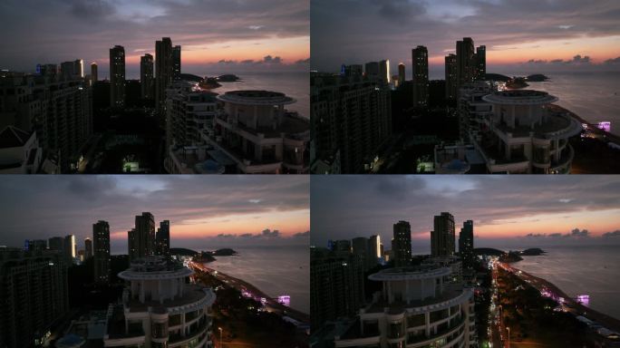 航拍威海国际海水浴场环海路海景壹号夜景