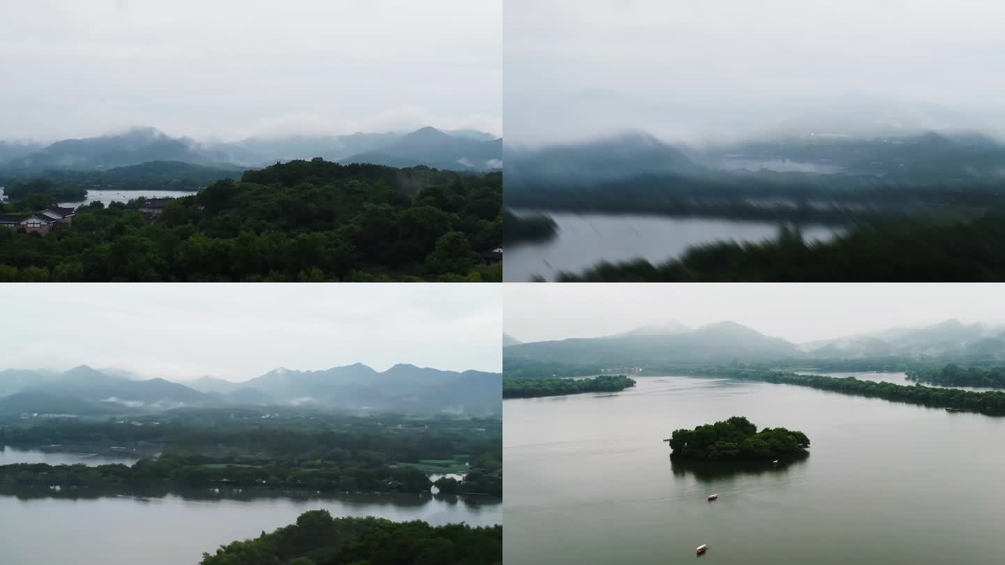 杭州西湖烟雨风航拍