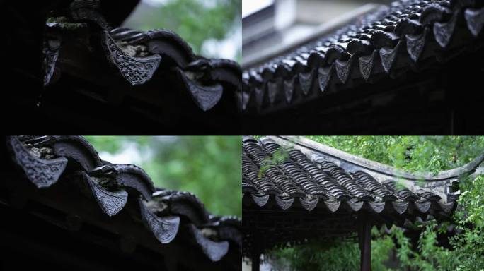中式意境下雨雨落屋檐