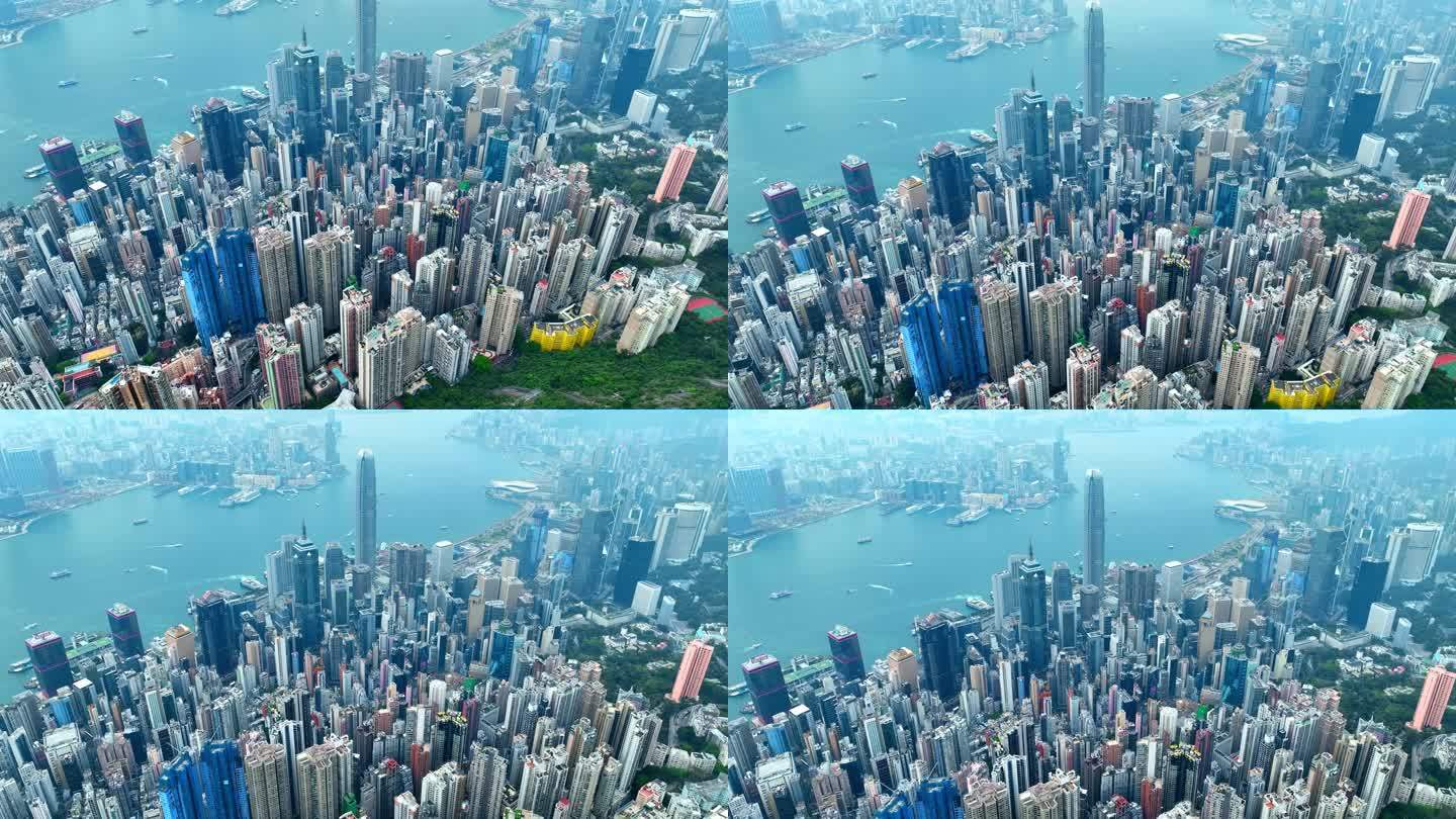 俯瞰直飞环绕香港CBD航拍视频4K30P