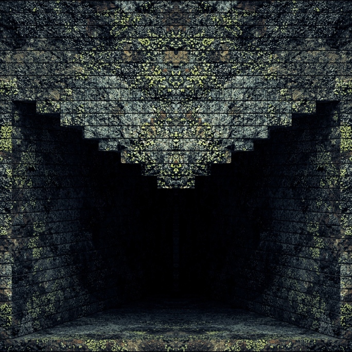 【裸眼3D】石墙苔藓肌理方块矩阵折角空间