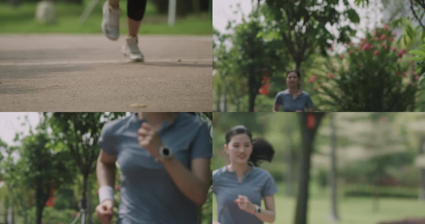 公园晨跑 跑步 绿树阳光 慢跑 有氧运动