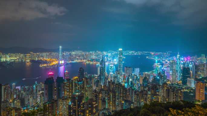 香港全景夜景_香港太平山夜景固定延时