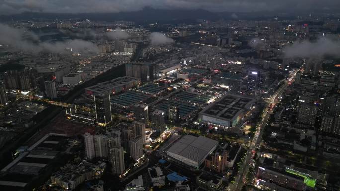 深圳龙岗平湖街道城市晚霞航拍