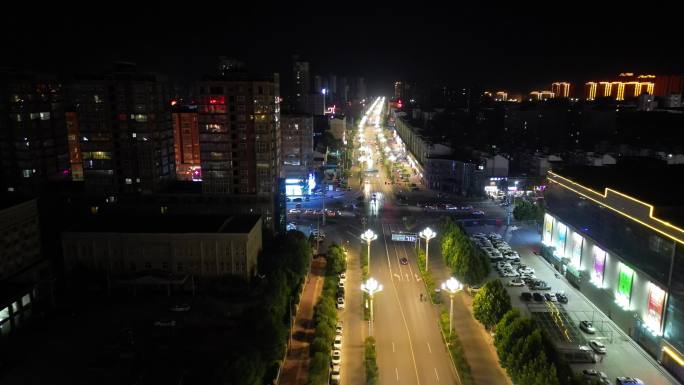 小城夜景美丽睢县城市灯光夜空美景航拍