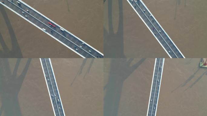 跨江大桥旋转上升航拍4K