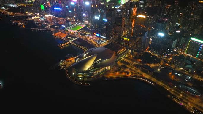 环绕香港会展中心夜景航拍视频4K30P