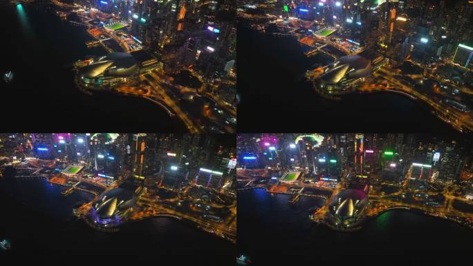 环绕香港会展中心夜景航拍视频4K30P
