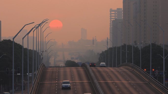 城市 日出 黎明 朝阳 温馨 温暖