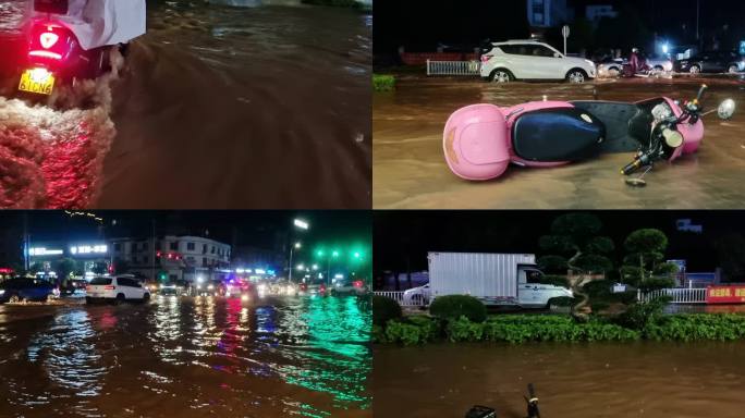 城市淹没汽车市区内涝洪水泛滥灾害街道积水