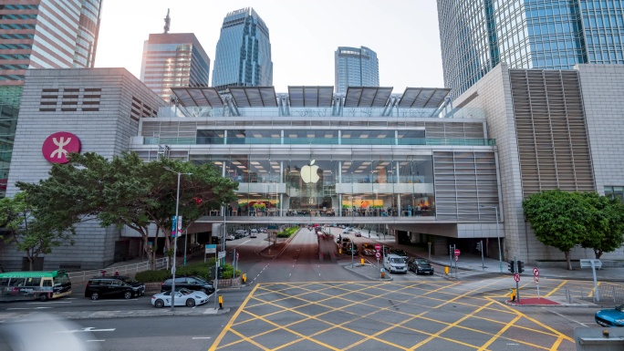 香港苹果专卖店_十字路口_车来车往延时