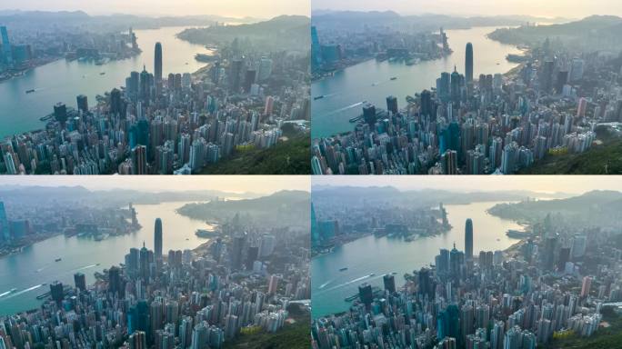 香港城市CBD航拍延时日景前移延时