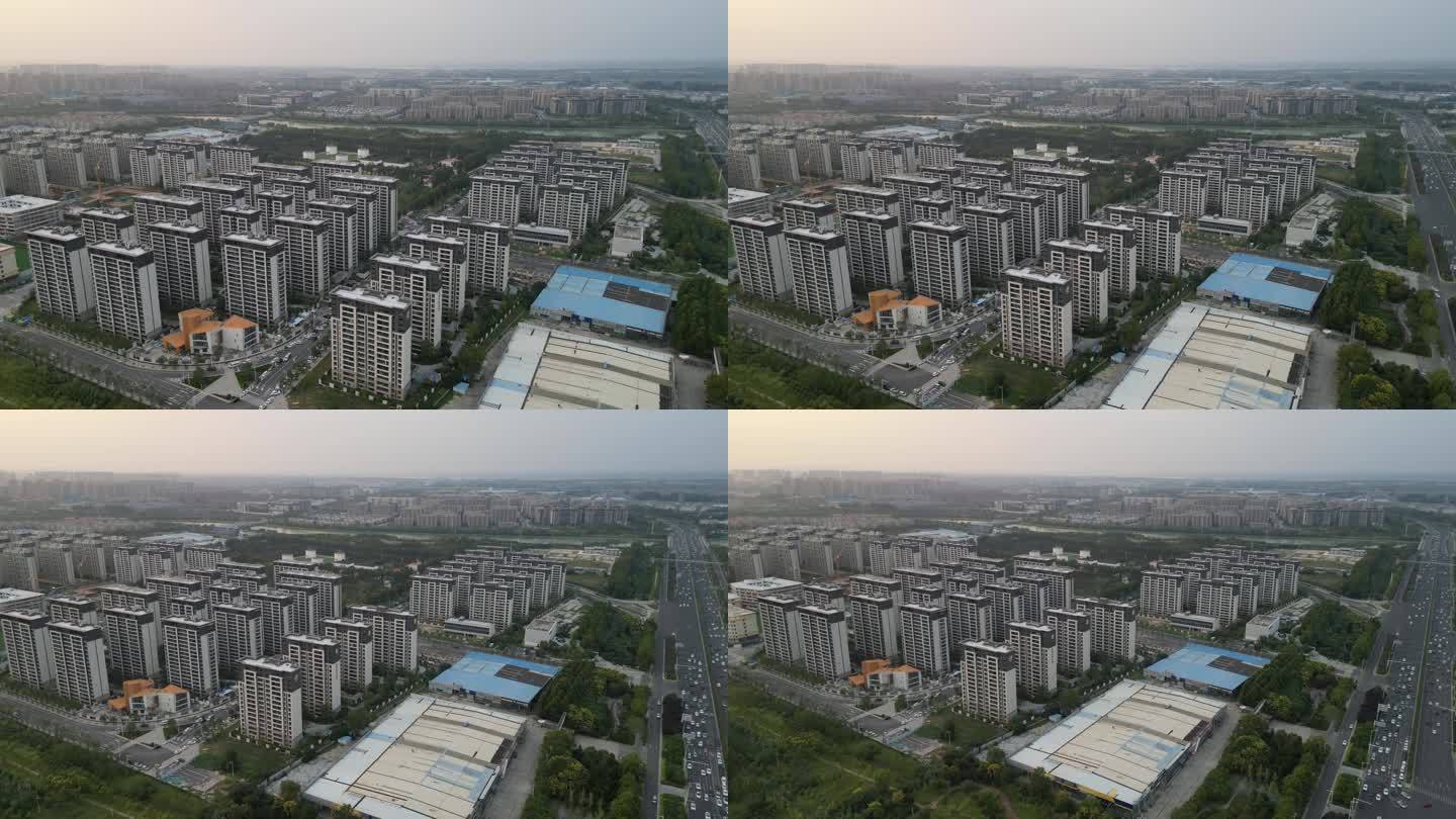 郑州北发展中城市日落黄昏航拍