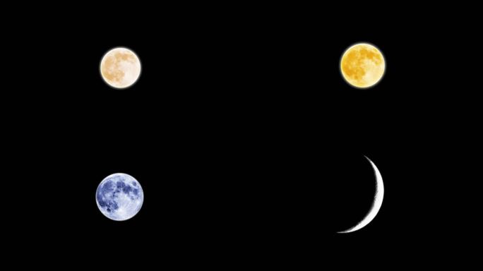 4K月亮透明通道 黄金月亮上升 弯月明月