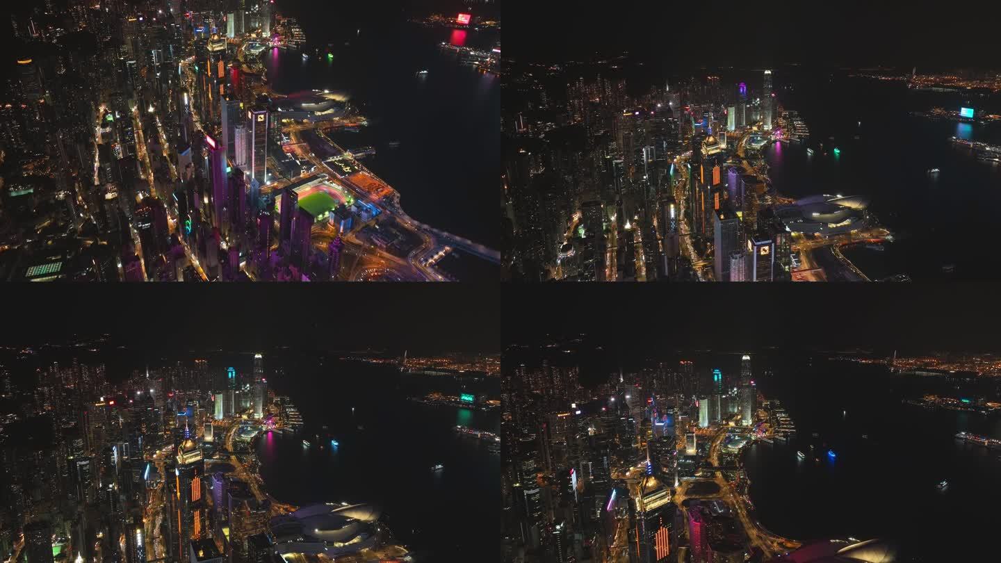 镜头抬升香港CBD夜景航拍视频4K30P