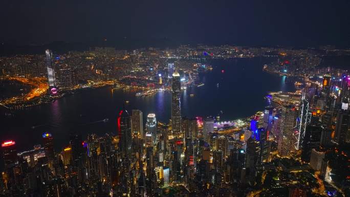 香港CBD城市大景夜景航拍视频4K30P