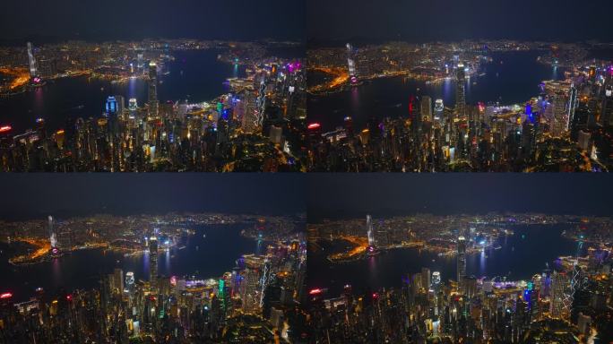 香港CBD城市大景夜景航拍视频4K30P