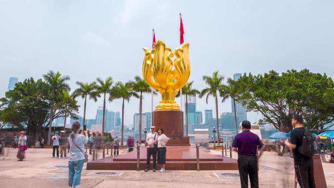 香港金紫荆广场全景_香港会展中心日景延时