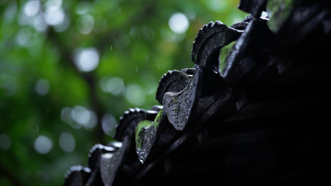 中式意境下雨雨落屋檐