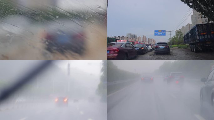 暴雨极端天气 涉水开车_4K60帧