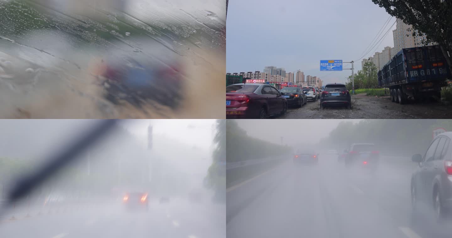 暴雨极端天气 涉水开车_4K60帧