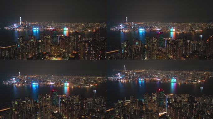 维多利亚港两岸夜景航拍视频4K30P