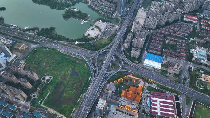 4K航拍长沙城市高架桥立交桥车流合集