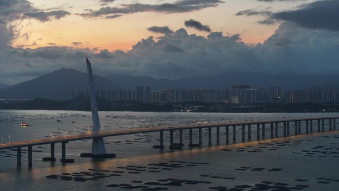 【正版原创】深圳湾大桥清晨灯光航拍