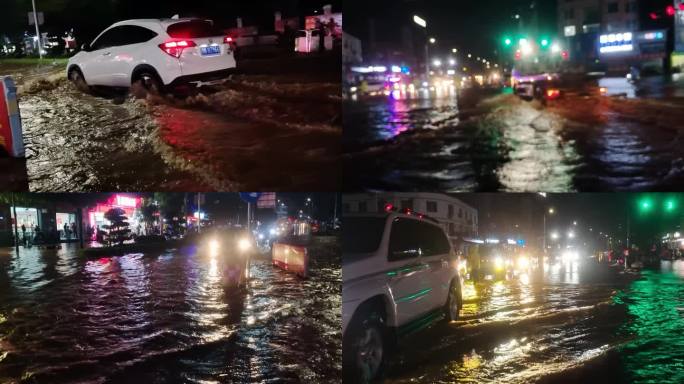 城市淹没汽车市区内涝洪水泛滥灾害街道积水