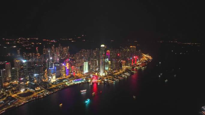 香港城市大景夜景航拍视频4K30P