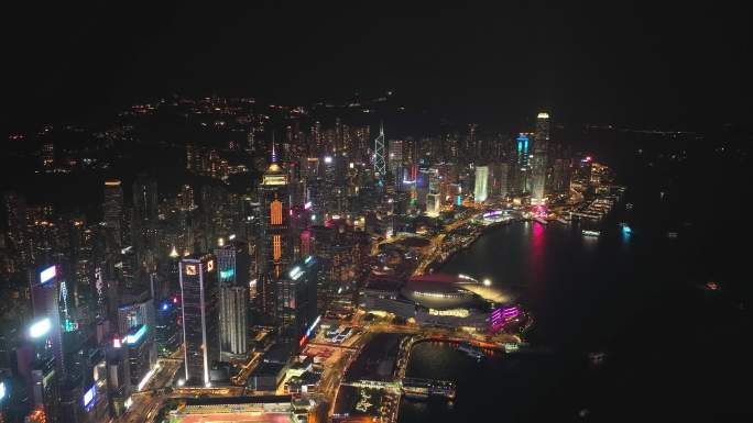 香港CBD建筑夜景航拍视频4K30P