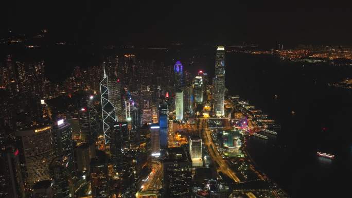 环绕香港CBD夜景航拍视频4K30P