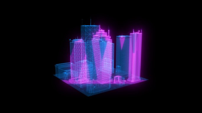 蓝色全息线框科技城市扫描1