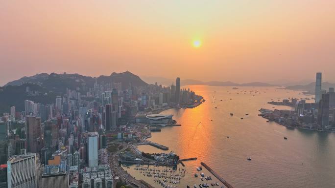 右环绕香港维多利亚港日景航拍4K60P