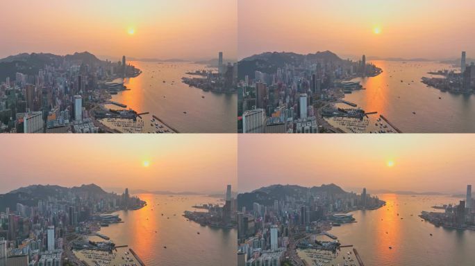 右环绕香港维多利亚港日景航拍4K60P