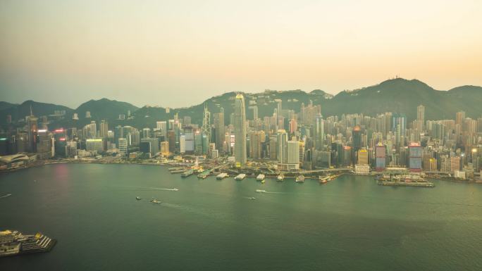 香港CBD全景日夜变化_香港建筑日转夜