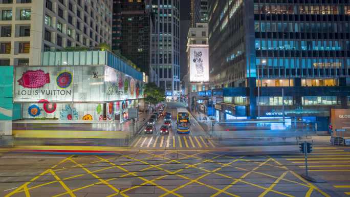 香港十字路口夜景_毕打街夜景_香港车流