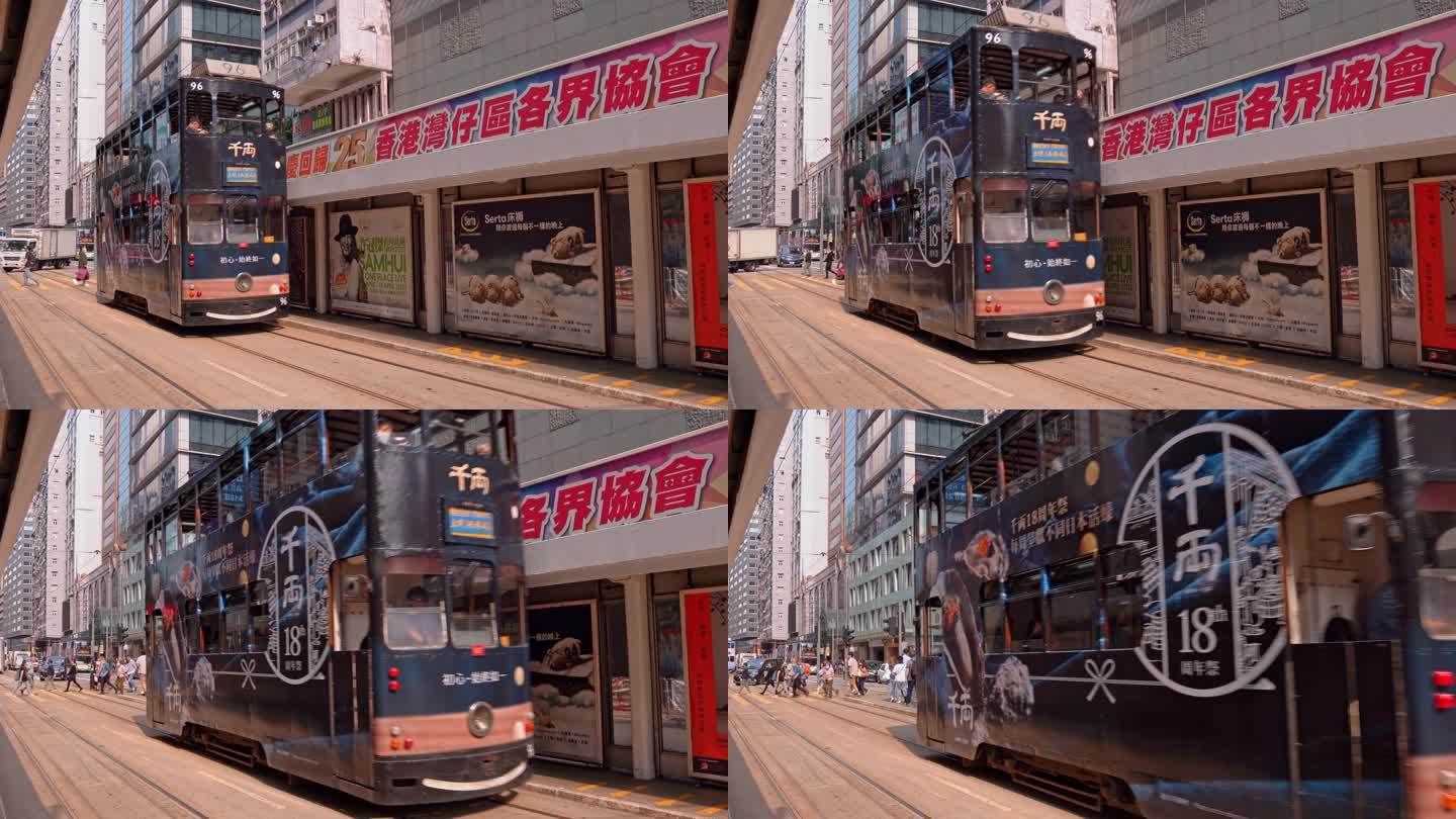 固定拍摄香港叮叮车经过视频4K