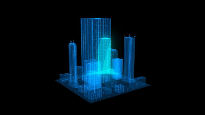 蓝色全息线框科技城市扫描2