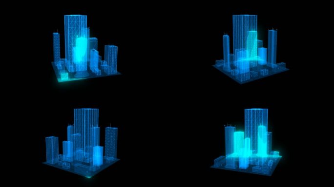 蓝色全息线框科技城市扫描2