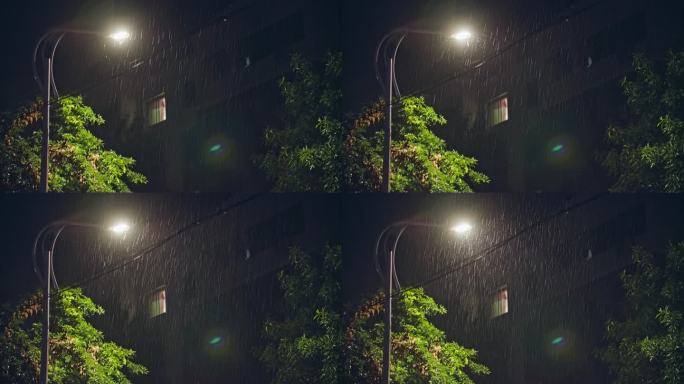 下雨的夜晚-温暖的家-窗户灯光等待