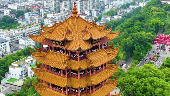 武汉黄鹤楼航拍湖北武昌区地标建筑城市风景