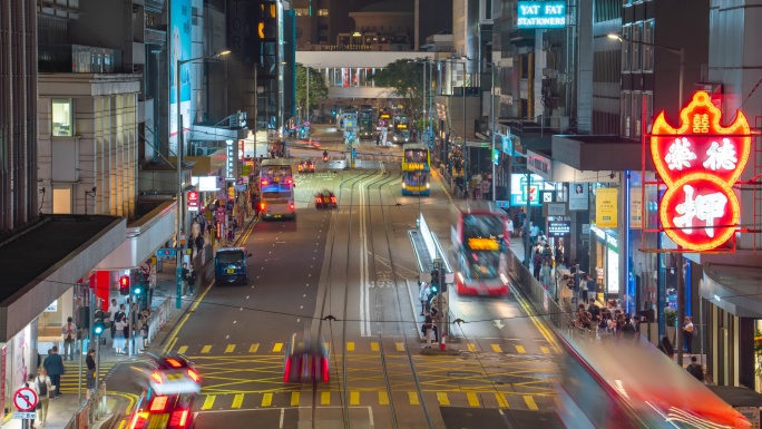 香港夜景车流车来车往_城市密集的车流