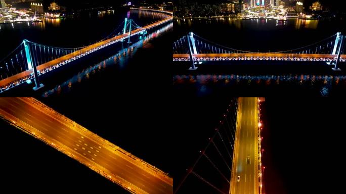 航拍大连星海广场跨海大桥夜景
