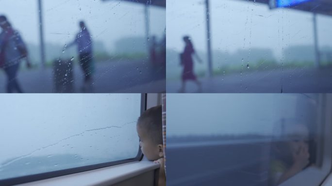 高铁窗户上的雨滴