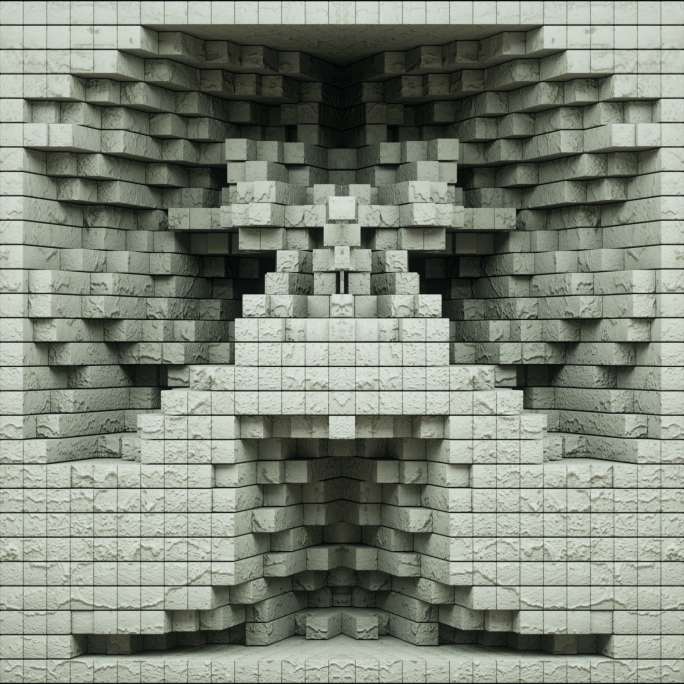 【裸眼3D】水泥石墙马赛克 折角矩阵空间